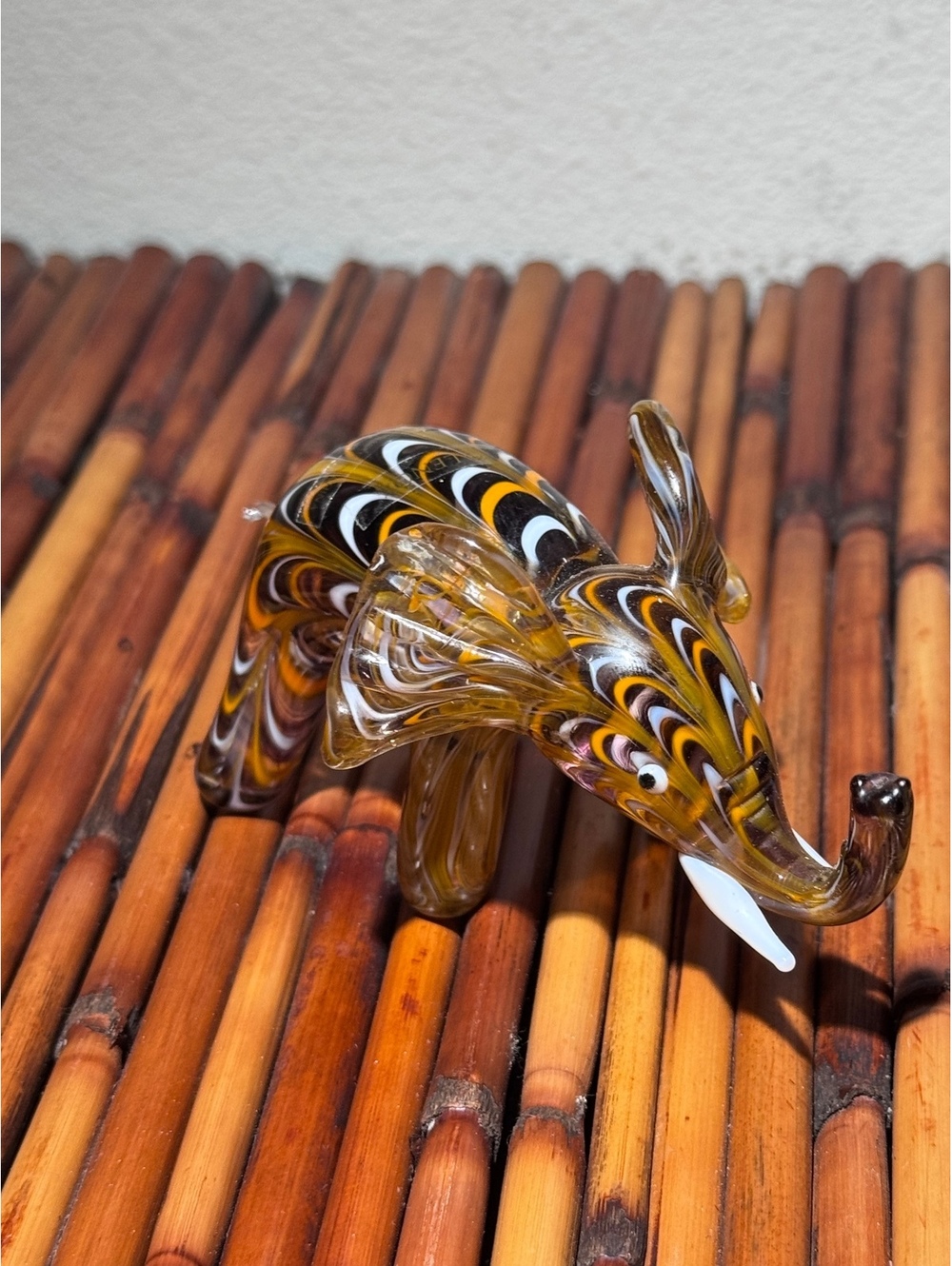 Lenox Art Glass Elephant Figurine Amber Brown White Swirl Hand Blown